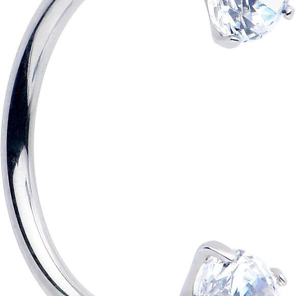 Double Gem Titanium Horseshoe Nose Ring - Internally Threaded Solid Titanium CZ - Picture 1 of 9